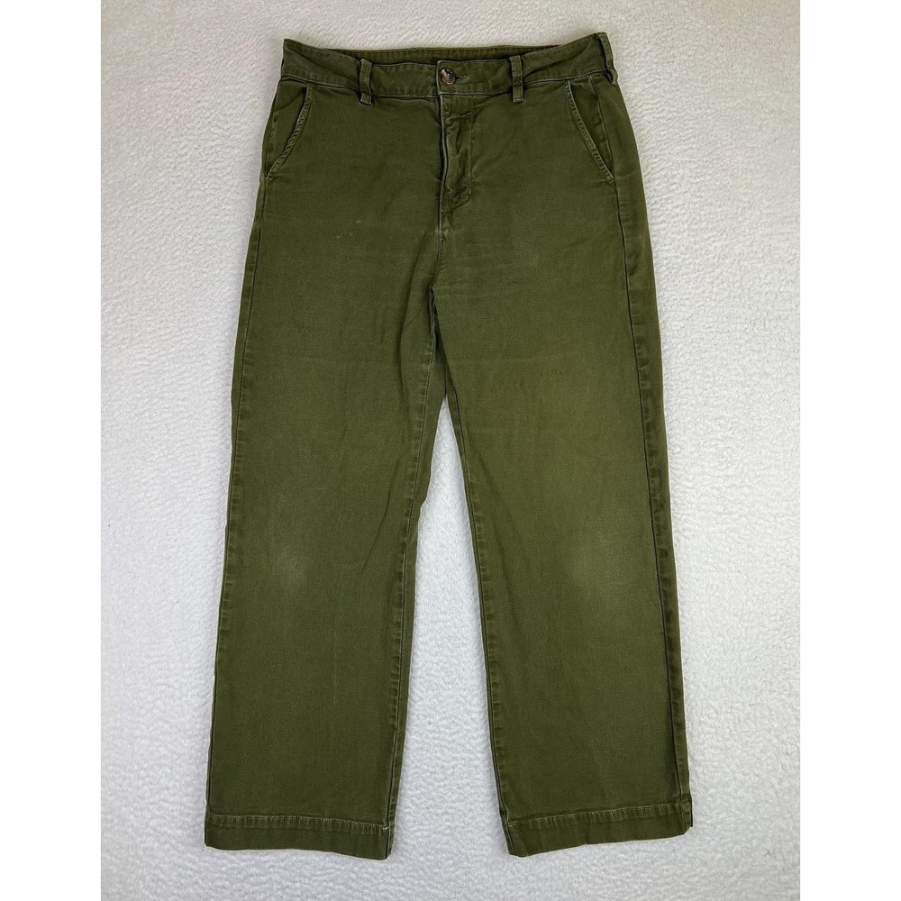 American Giant Pants Womens 12 Green Crop Straight Leg Stretch Chino Twill USA